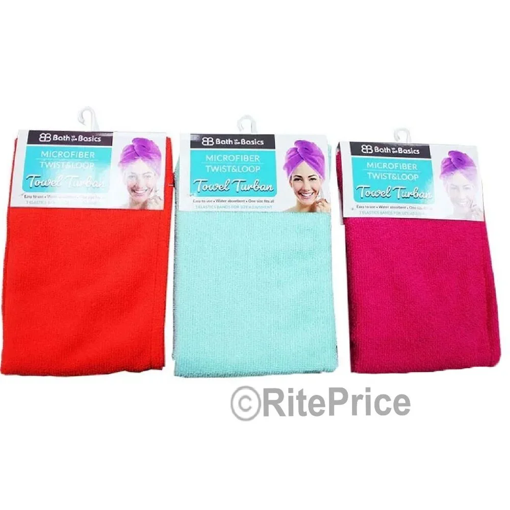 Turban Towels Twist Hair Quick Dry Microfiber Bath Hair Wrap Cap Hat Asst.(3 PK)